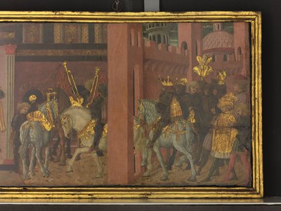 La historia de Trajano y la viuda, detalle de un panel de un cassone, c.1450 (temple sobre tabla) de Giovanni di Ser Giovanni Scheggia