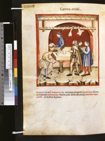 Theatrum sanitatis de Ububchasym de Baldach: "Carnes Arietum", primera década del siglo XIV (miniatura) de Giovannino de