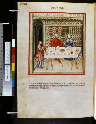 Theatrum sanitatis de Ububchasym de Baldach: "Panis Milij", primera década del siglo XIV (miniatura) de Giovannino de