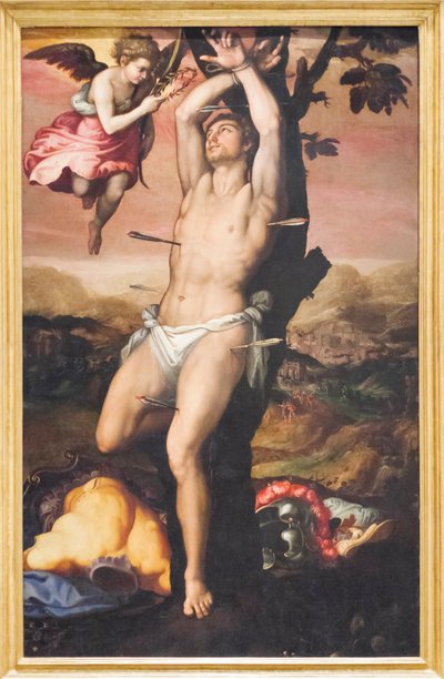San Sebastián recibe la Corona y la Palma del Martirio de Girolamo (1521 c.1580) Siciolante