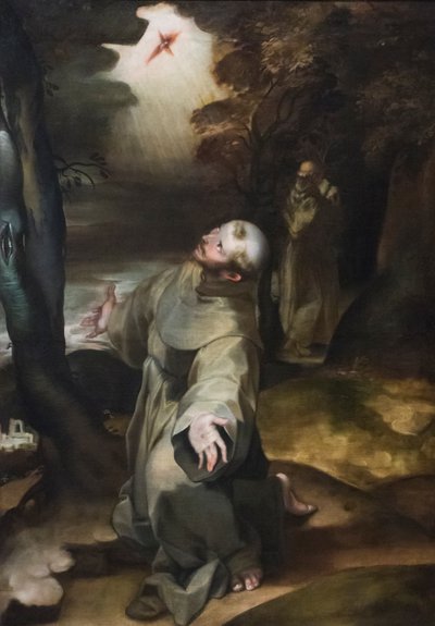 San Francisco recibiendo los estigmas (óleo sobre tabla) de Girolamo (follower of) Muziano