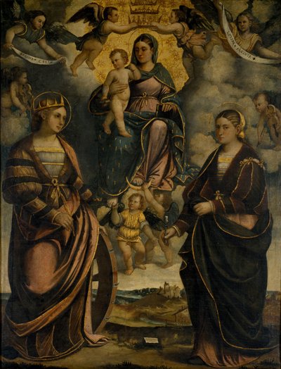 La Virgen y el Niño entre los santos Catalina y Apolonia, 1526 de Girolamo Dal Toso