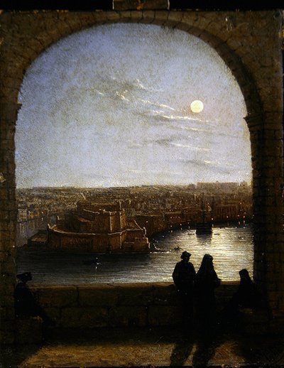 Dentro de las fortificaciones, Valetta - Vista desde un arco de noche de Girolamo Gianni