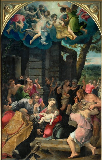 Adoración de los pastores con San Benito ... de Girolamo Mazzola Bedoli