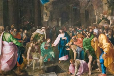 Resurrección de Lázaro, c.1555 (óleo sobre lienzo) de Girolamo Muziano