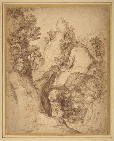 Paisaje rocoso con cascada de Girolamo Muziano