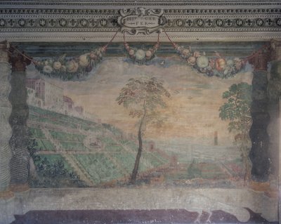 Vista de la Villa basada en el diseño original, Salón de la Fuente de Girolamo Muziano