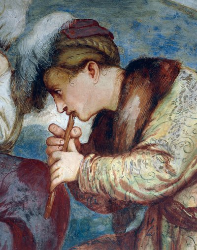 Cuarteto de flautas, Detalle de los frescos de Girolamo Romanino (ca 1484-después de 1559), Comisionado por Bernardo Clesio de Girolamo Romanino