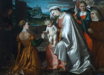Matrimonio místico de Santa Catalina en presencia de las Santas Úrsula, Lorenzo y Ángela Merici de Girolamo Romanino