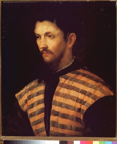 Retrato de un caballero con chaqueta a rayas de Girolamo Romanino