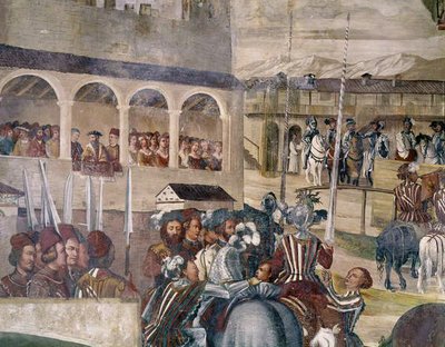 Torneo en Honor de Christian I de Dinamarca en Castello di Malpaga, (detalle) 1520-30 de Girolamo Romanino