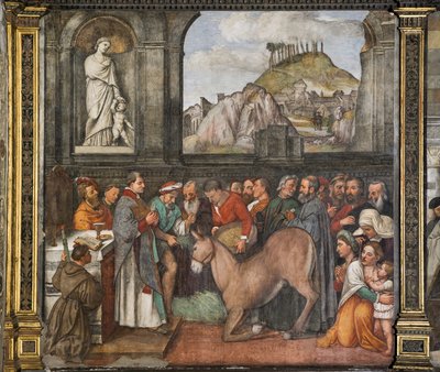El milagro de la mula, la Muralla Norte, Escuela del Santo, detalle de 2195188 de Girolamo Tessari