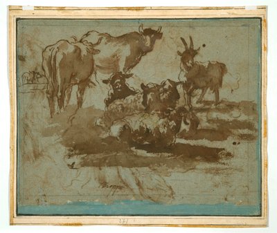 Júpiter, Juno e Io (anverso); Estudios animales (verso) de Girolamo Troppa