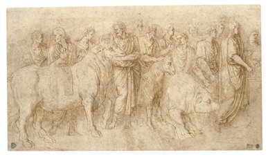 Sacerdotes llevando un toro, un carnero y un jabalí a un altar, después del Antiguo de Girolamo da Carpi