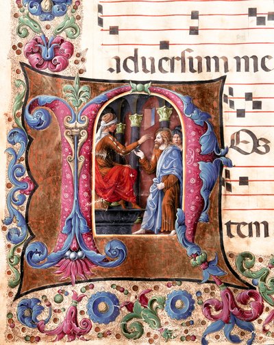 Letra decorada representando a Jesucristo frente a Poncio Pilato (detalle) de Girolamo da Cremona