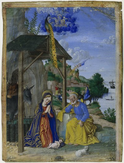 Miniatura única: La Natividad, c. 1515 de Girolamo dai Libri