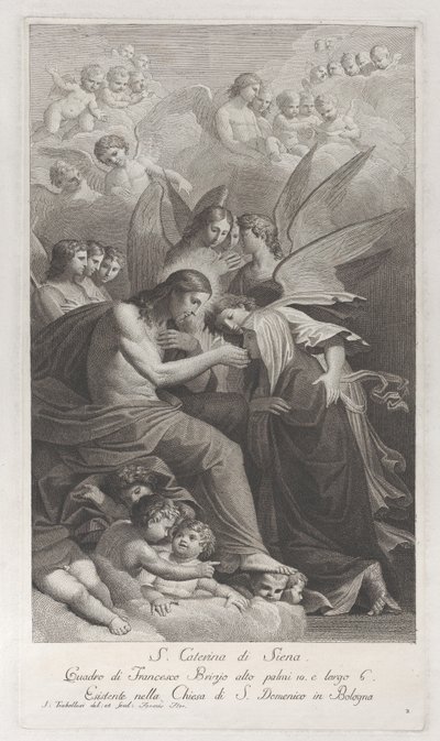 Cristo dando la Sagrada Hostia a la arrodillada Santa Catalina de Siena... de Giuliano Traballesi