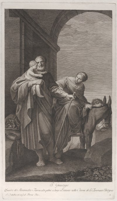 San José llevando al Niño Jesús en la huida a Egipto de Giuliano Traballesi