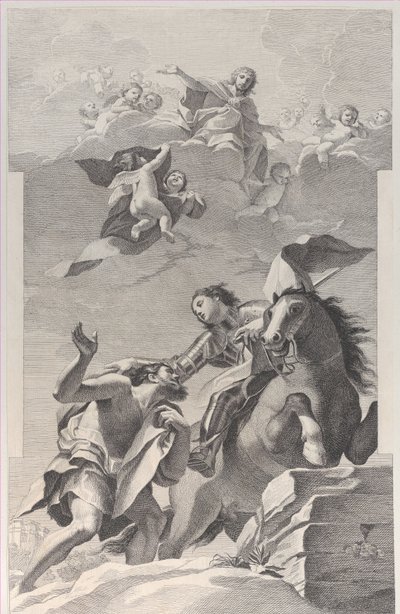 San Martín, a caballo, dando su capa a un mendigo, 1760-1800 de Giuliano Traballesi