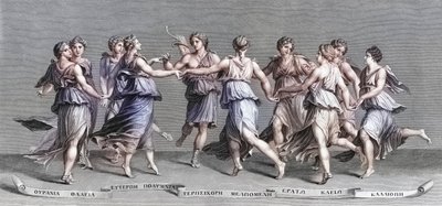 Apolo bailando con sus nueve musas olímpicas. (imprimir) de Giulio (after) Romano