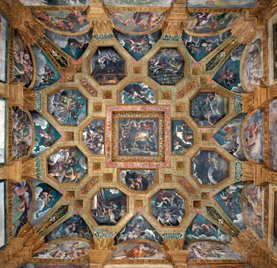 Vista de la bóveda de la Cámara de Cupido y Psique (Sala di Amore e Psiche) de Giulio (and workshop) Romano