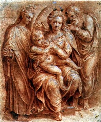 Sagrada Familia con una Virgen Mártir de Giulio (circle of) Romano