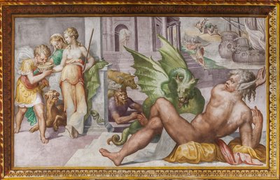 Circe convirtiendo en monstruos a los compañeros de Ulises, desde la Sala de Circe, Rocca dei Rossi, San Secondo, Parma, Italia de Giulio (school of) (attr.to) Romano
