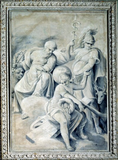 Alegoría de la Prudencia y el Valor sosteniendo a la Fortuna encadenada (Pintura, c.1820-1826) de Giulio Ballino