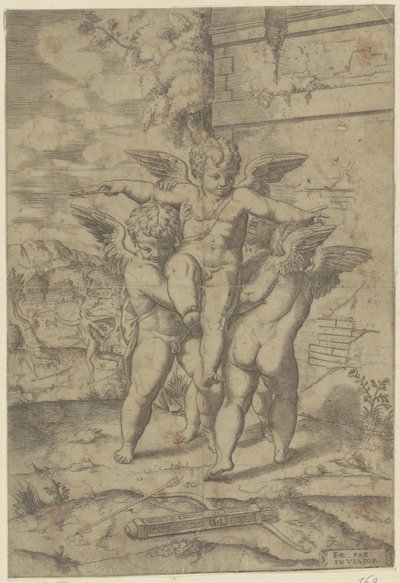 Amor y tres amorcillos de Giulio Bonasone (attributed to)