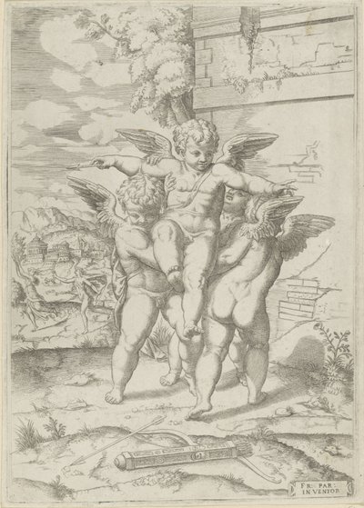Amor y tres amorcillos de Giulio Bonasone (attributed to)