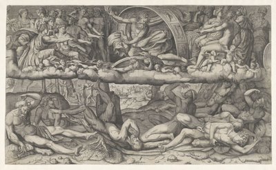 Batalla de dioses y gigantes La lotta fra dei e gigantesca de Giulio Bonasone (attributed to)