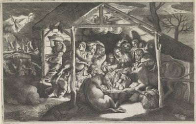 Adoración de los pastores de Giulio Bonasone
