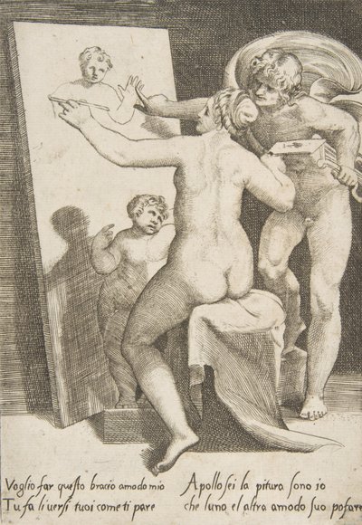 Apolo de pie junto a una mujer que representa una alegoría de la pintura, de 