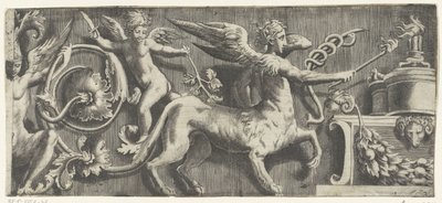Friso con esfinge y putto en altar de Giulio Bonasone