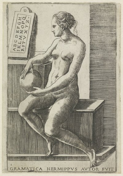 Gramática Gramática hermippus autor fuit (título sobre objeto) Las siete artes liberales (título de la serie) de Giulio Bonasone