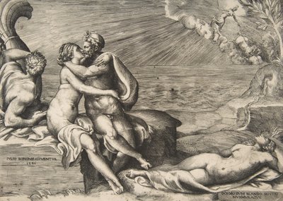 El amor de Júpiter por Juno se reaviva cuando ella se pone el cinturón de Venus, 1546 de Giulio Bonasone