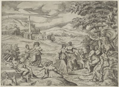 Mercurio cuenta la historia de Pan y Syrinx de Giulio Bonasone