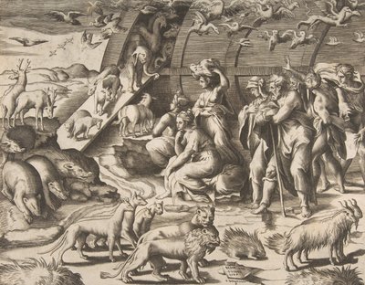 Noé saliendo del Arca, siglo XVI de Giulio Bonasone