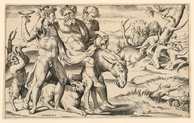 Silenus montando un asno de Giulio Bonasone