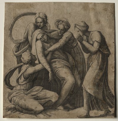 La Virgen desmayada en los brazos de tres mujeres santas de Giulio Bonasone