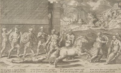 El combate de Héctor y Aquiles, y Aquiles arrastrando el cuerpo de Héctor, 1531-76 de Giulio Bonasone