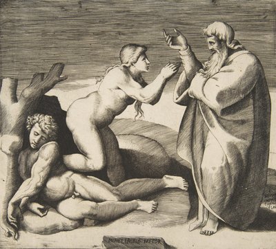 La creación de Eva que emerge detrás de Adán, ca. 1530-70 de Giulio Bonasone