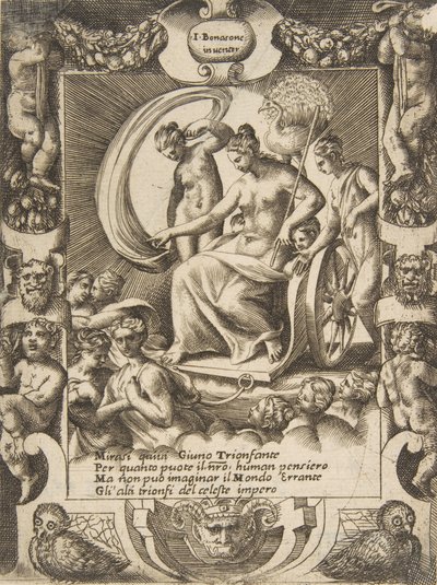 El triunfo de Juno sentada en un carruaje, dentro de un marco elaborado, de la serie 