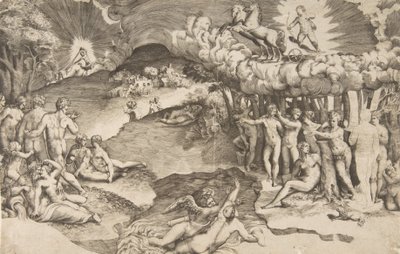 El triunfo del amor, Cupido montando un carro tirado por un unicornio de Giulio Bonasone