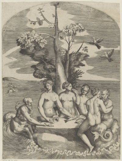 Cuatro ninfas y dos dioses del mar de Giulio Bonasone
