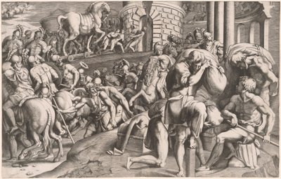 Los Troyanos Arrastrando el Caballo de Madera a Troya de Giulio Bonasone, after Francesco Primaticcio