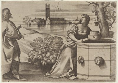 Cristo y la mujer samaritana de Giulio Campagnola