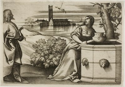 Cristo y la mujer samaritana de Giulio Campagnola