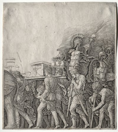 Los triunfos de César: Los portadores de coraza, c. 1498 de Giulio Campagnola