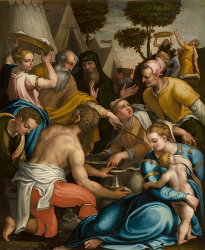 Capilla del SS Sacramento, primer tramo lado norte, Recolección de maná de Giulio Campi